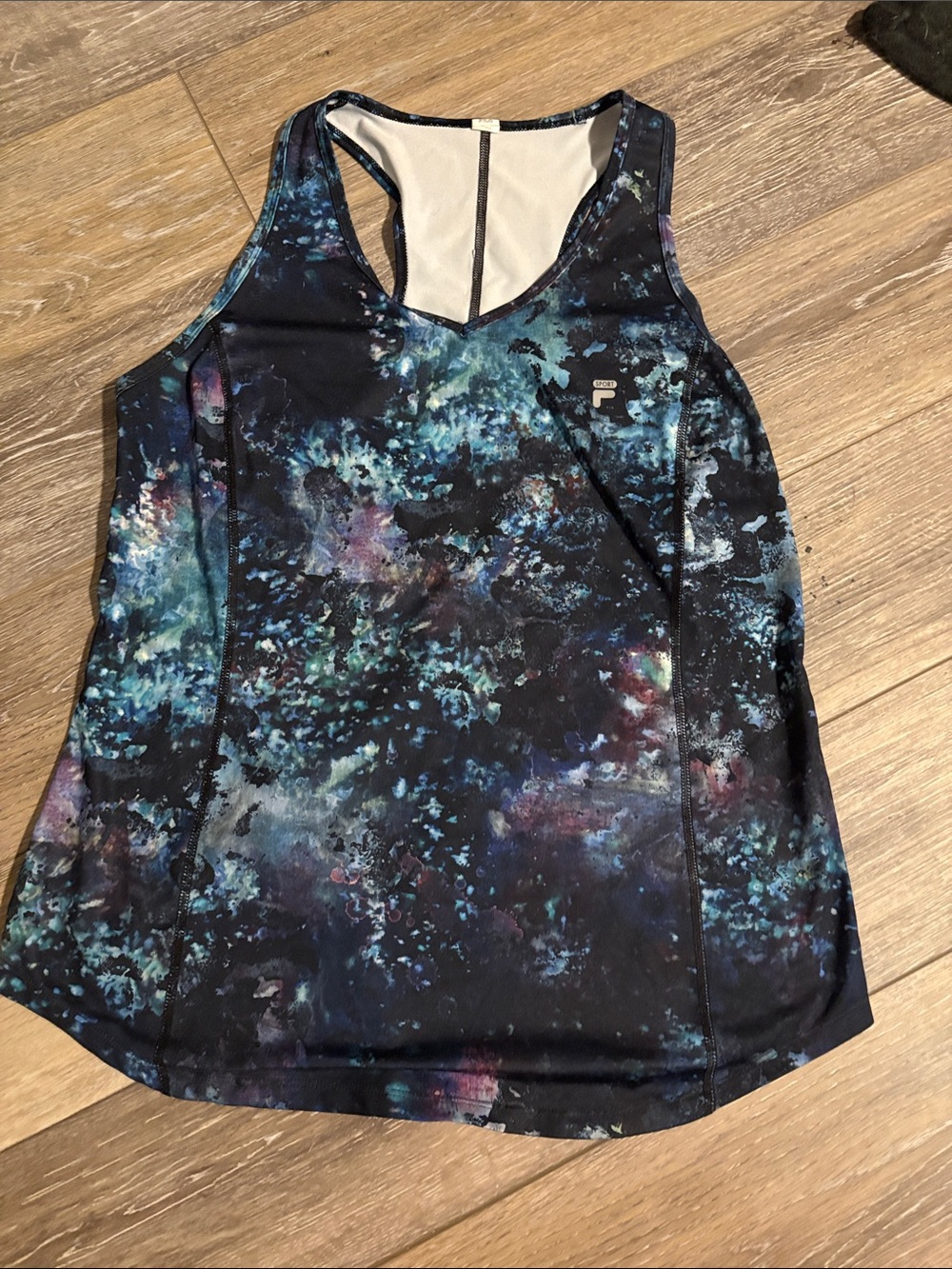 Fila Black Galaxy-Print Racerback Tank with Blue and Purple Accents